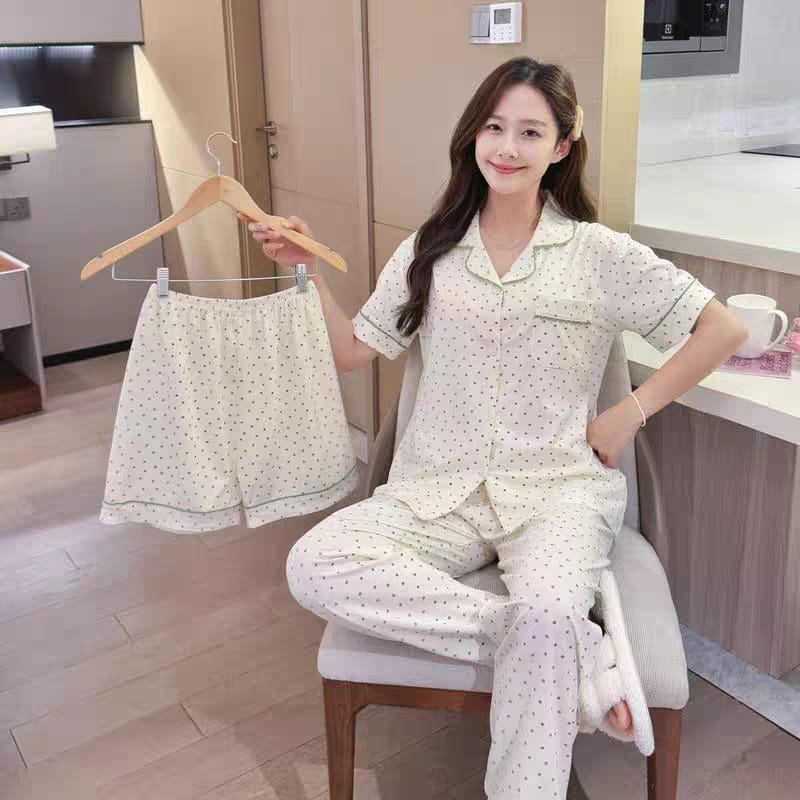 3 Piece Multicolor Korean Night Dress Set