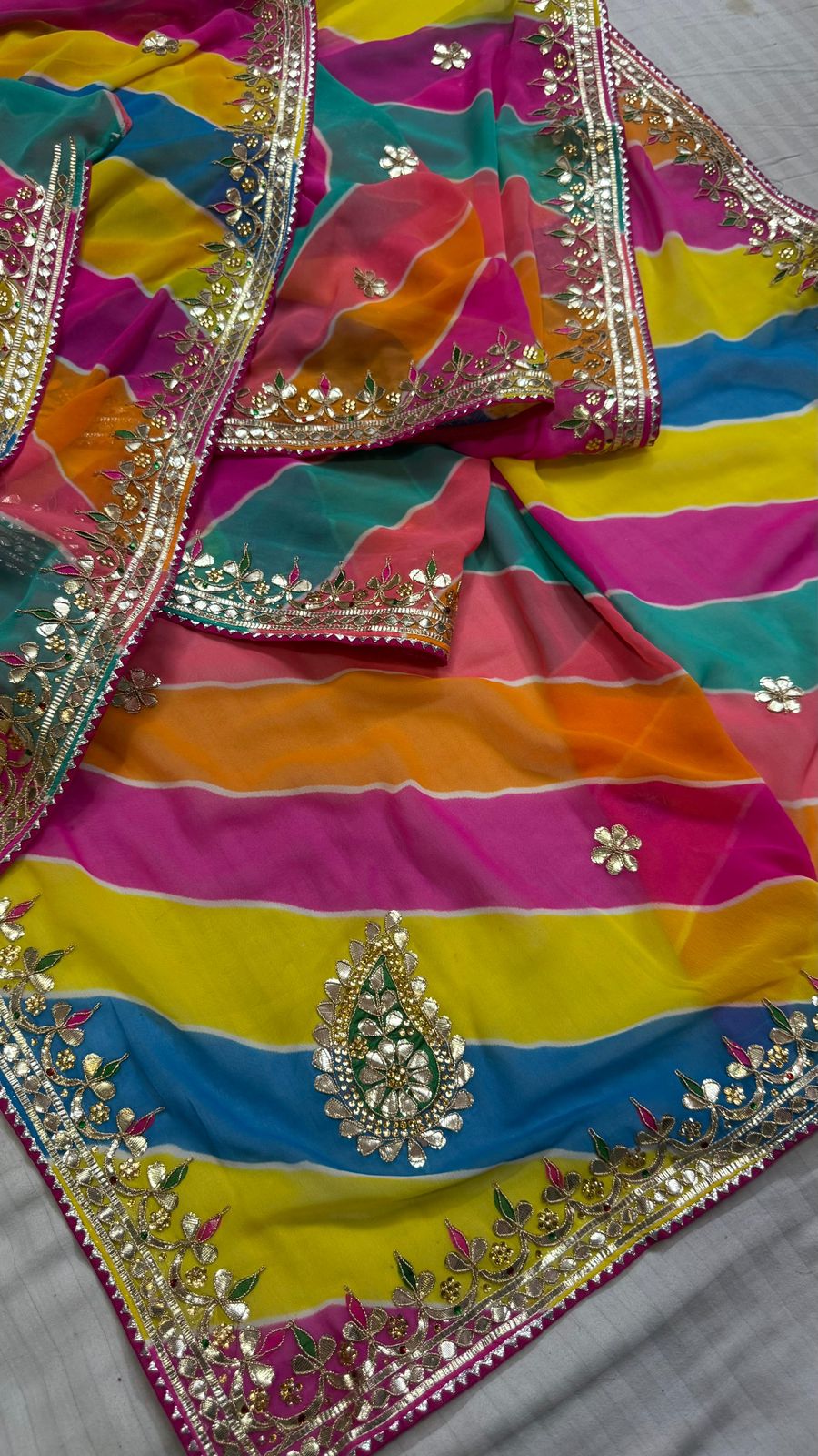 Premium Georgette Heavy Design Multicolored Party Wear Sari
