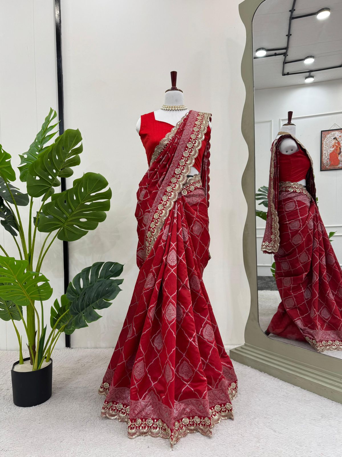 Festive Wear Designer Saree in Kota Silk - Red Color