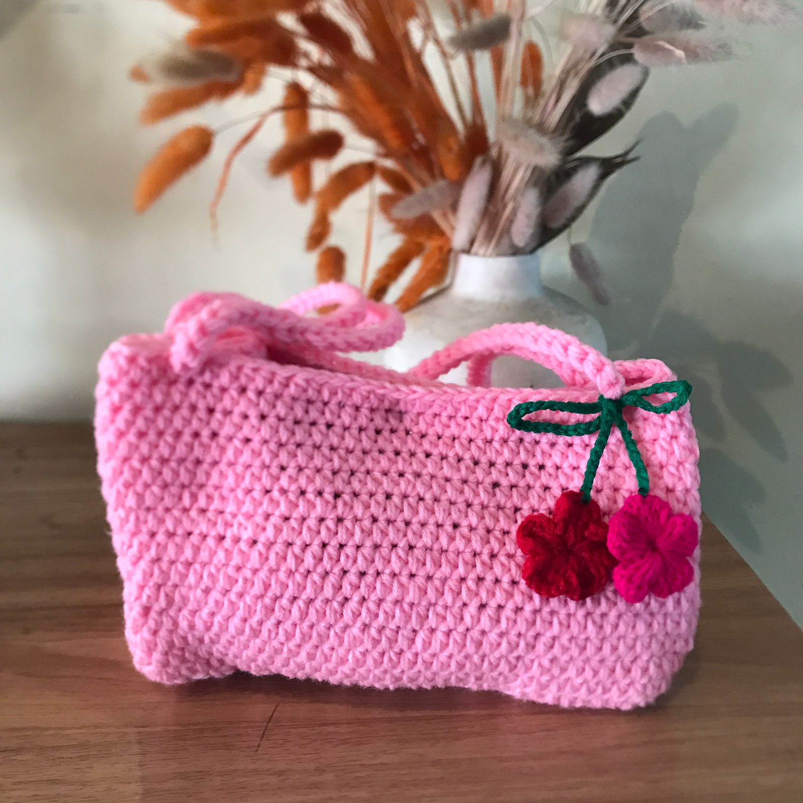 Cherry Bloom Crochet Tote Bag