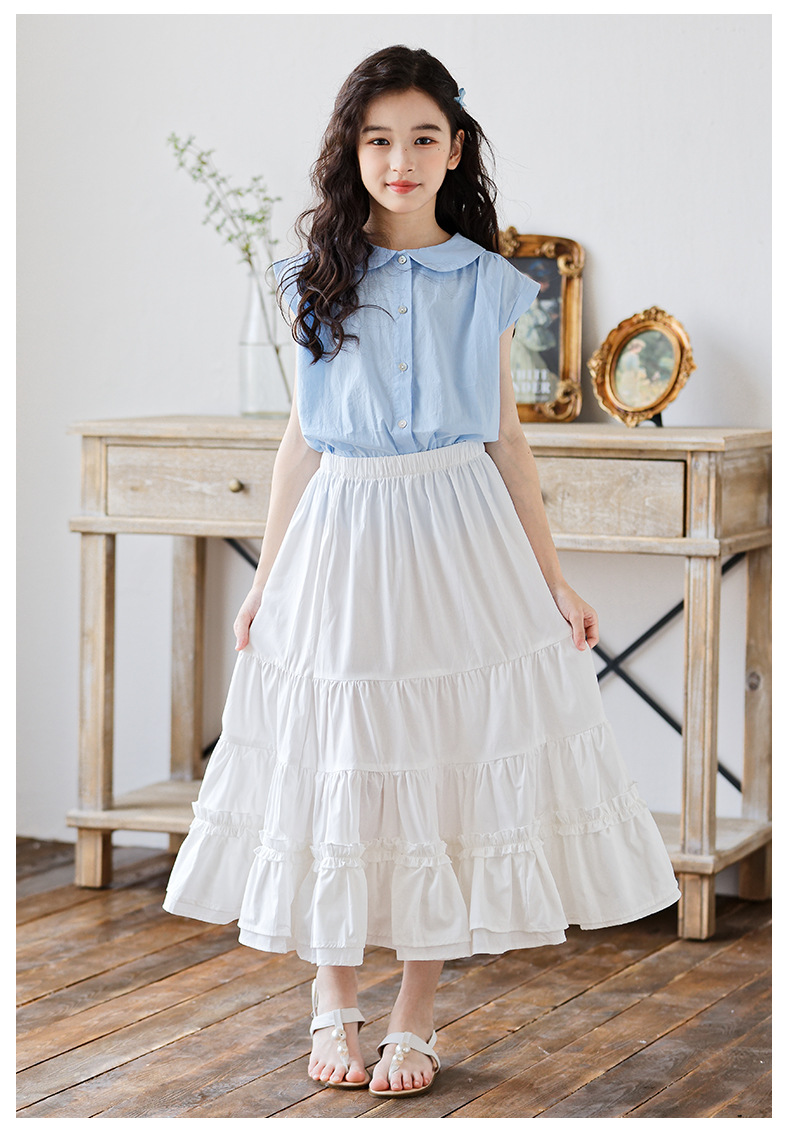 Girls Suit 2024 Summer New Baby Doll Shirt Top Fashionable Baby Casual Skirt Sweet Children's Two-Piece Set