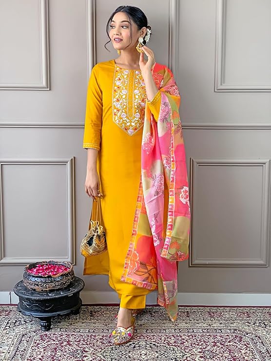 Rayon Embroidered Straight Kurta