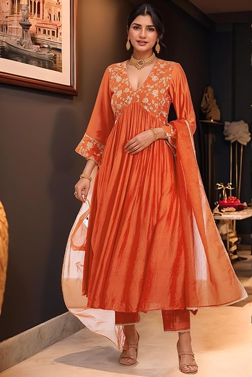 Rayon Viscose Anarkali Embroidered kurtha